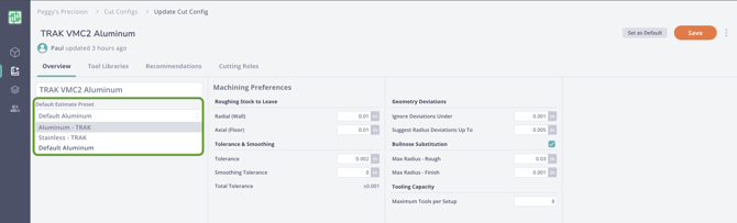 estimate preset in cut config